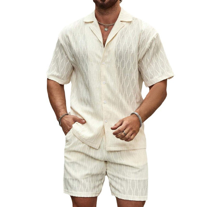 Men's Lapel Short-Sleeve Shirt and Shorts Set (photo 6)
