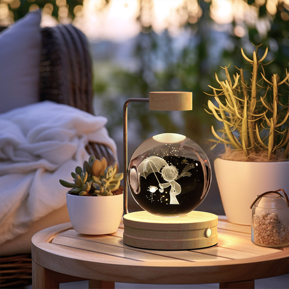 3D Engraved Crystal Ball Night Light with Wooden Base, USB (photo 28)