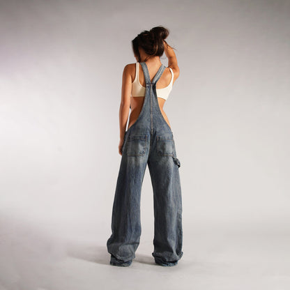 Women's Zip Denim Overalls with Pockets (photo 7)