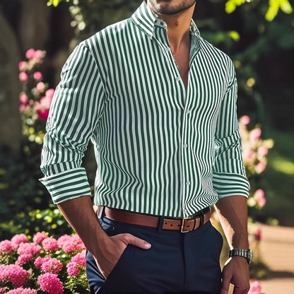 Men's Striped Long-Sleeve Lapel Button Shirt (photo 2)