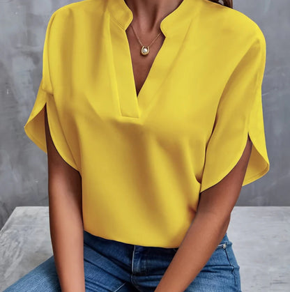 Women's V-Neck Short-Sleeve Chiffon Shirt (photo 7)