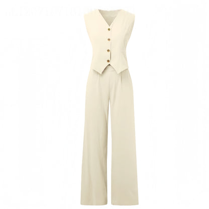 Women's Sleeveless V-Neck Vest and Straight Pants Set (photo 13)