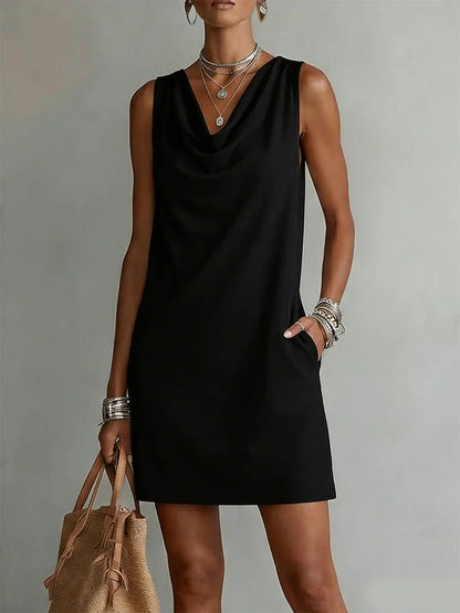 Women's Sleeveless Draped-Neck Bodycon Dress (photo 6)