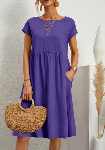 Women's Short-Sleeve A-Line Dress with Pockets (photo 6)