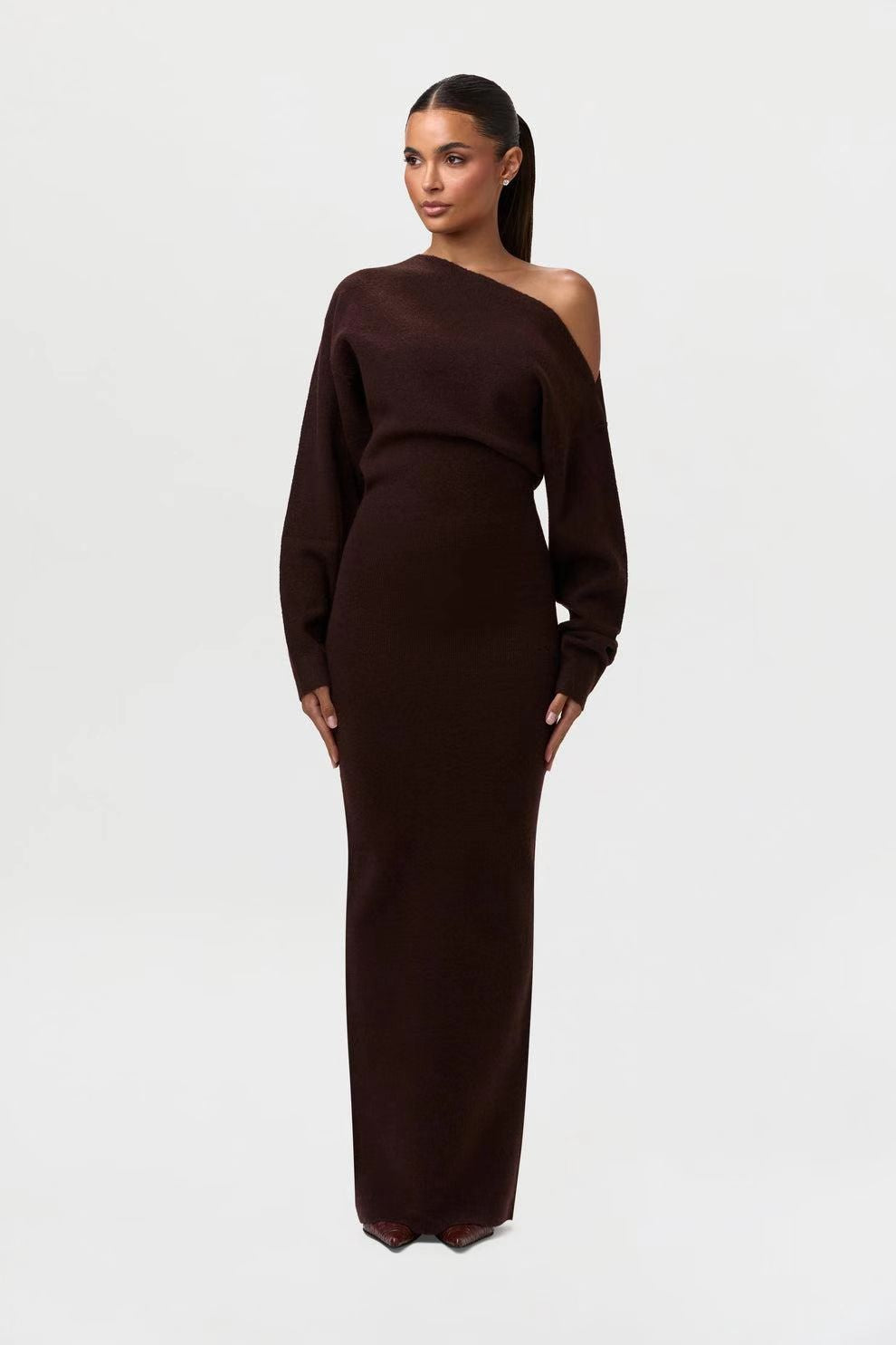 Women's Off-Shoulder Knit Bodycon Maxi Dress (photo 12)