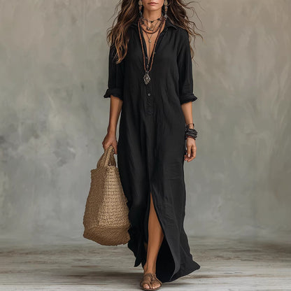 Women's Lapel-Collar Shirt Dress with Side Slit (photo 12)