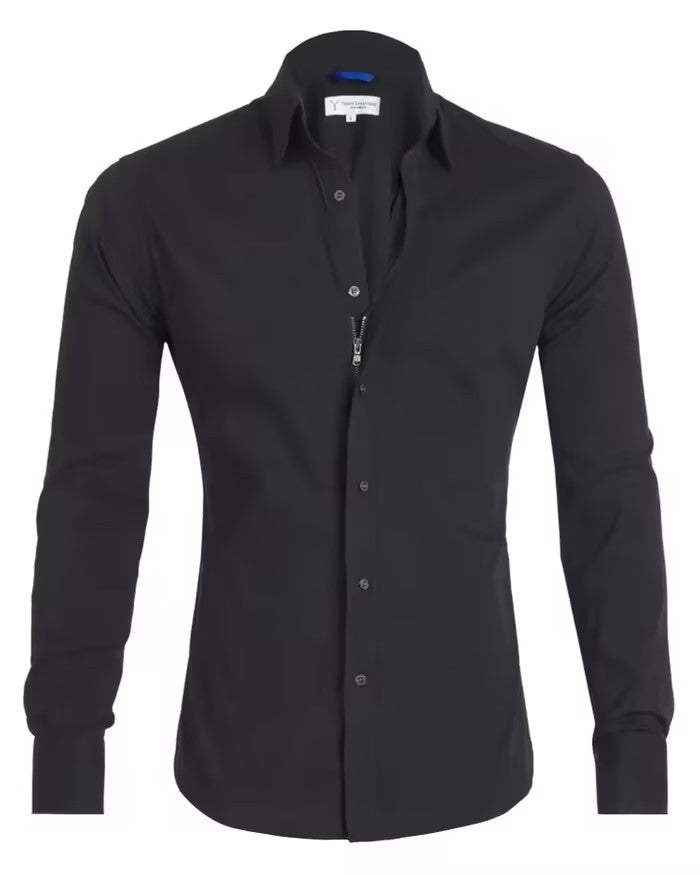 Men's Lapel Zip-Front Long-Sleeve Shirt (photo 9)