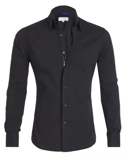 Men's Lapel Zip-Front Long-Sleeve Shirt (photo 9)