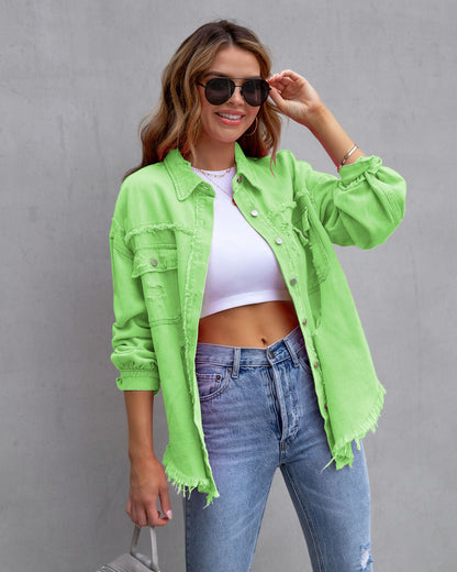 Women's Loose Distressed Shirt Jacket (photo 7)