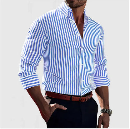 Men's Striped Long-Sleeve Lapel Button Shirt (photo 17)