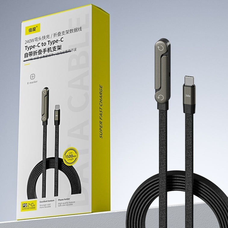Fast-Charging USB-C Cable with Built-In Foldable Phone Stand (photo 3)