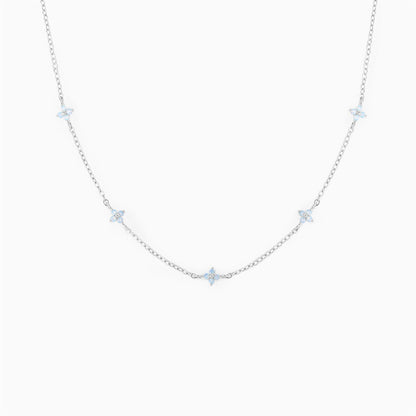 Dainty Flower Station Necklace, Gold or Silver Tone – Silver Tone, Blue Flowers