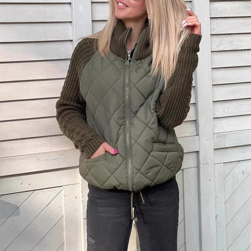 Women's Padded Stand-Collar Zip Jacket with Knit Panels (photo 2)