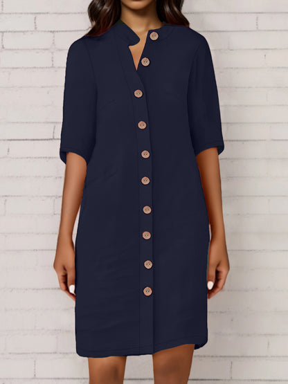 Women's Half-Sleeve V-Neck Button-Front Shirt Dress (photo 19)