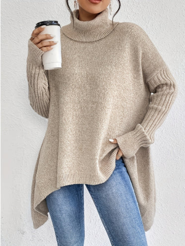 Women's Loose Irregular-Hem Turtleneck Sweater (photo 14)