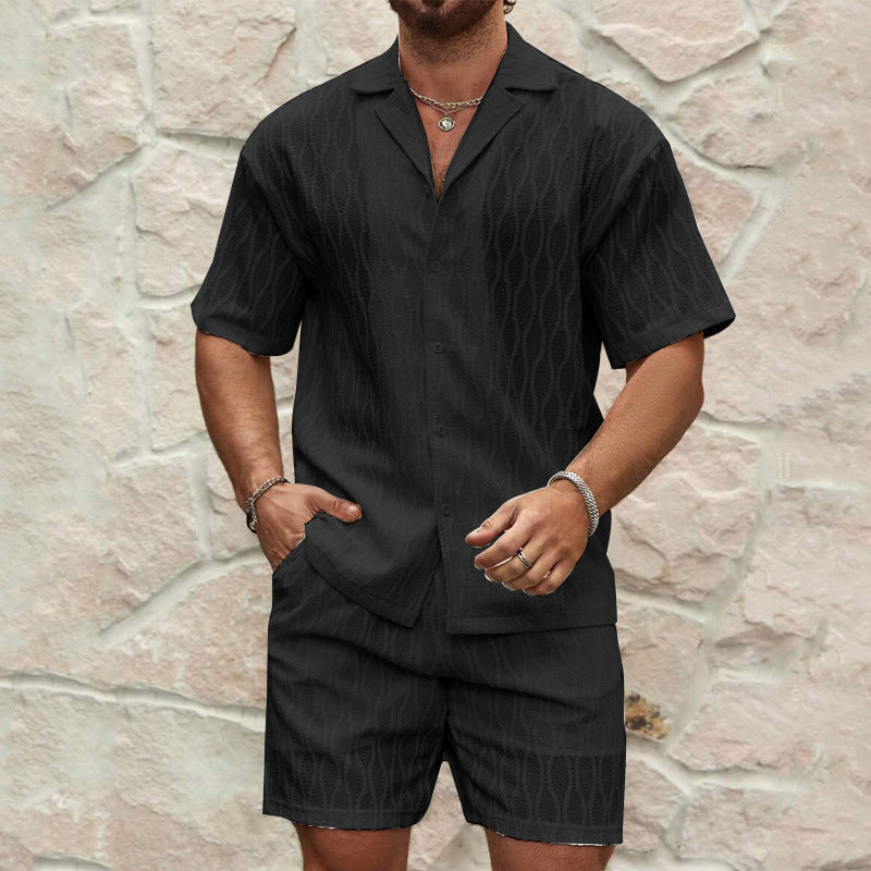 Men's Lapel Short-Sleeve Shirt and Shorts Set (photo 7)