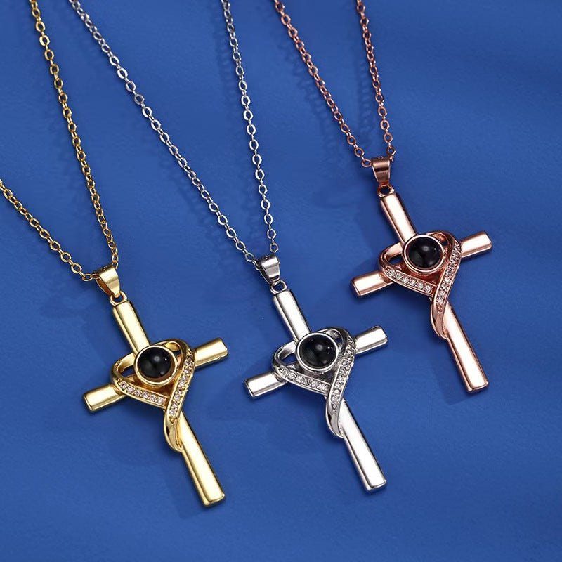 I Love You Projection Heart Cross Necklace (photo 9)