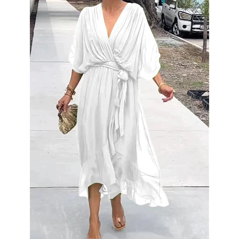 Women's Batwing-Sleeve V-Neck Tie-Waist Midi Dress (photo 7)