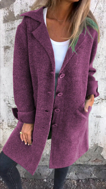 Women's Lapel Single-Breasted Mid-Length Coat with Pockets (photo 12)