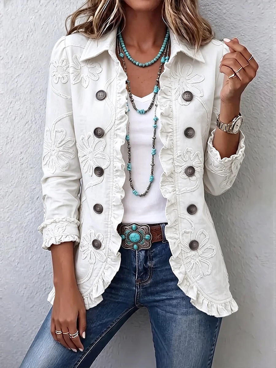 Women's Ruffle-Trim Printed Blazer (photo 8)