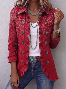 Women's Ruffle-Trim Printed Blazer (photo 3)