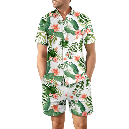 Men's Printed Beach Shirt and Drawstring Shorts Set (photo 2)