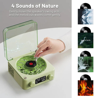 Retro Turntable-Style Bluetooth Speaker with Nature Sounds and Light (photo 3)
