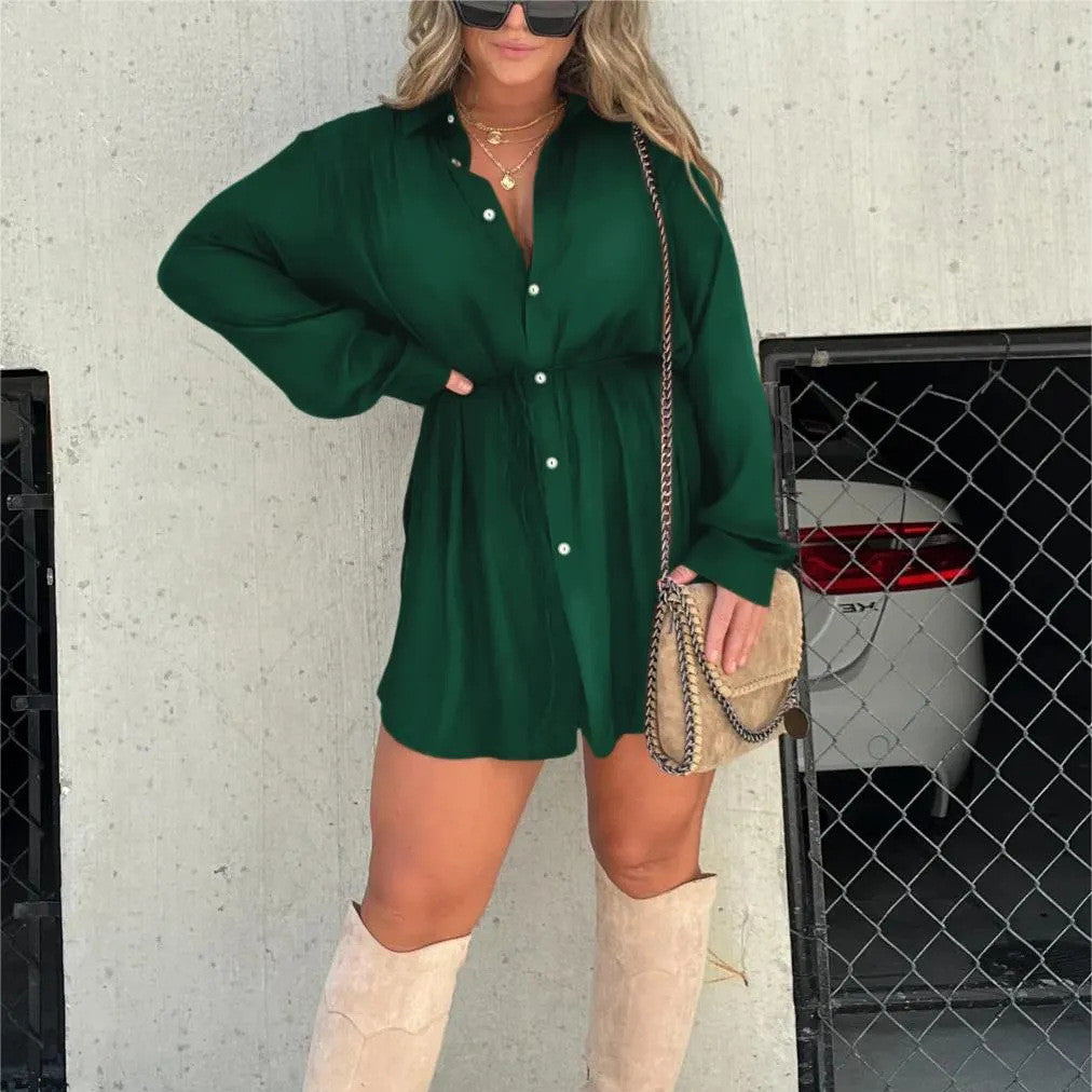 Women's Long-Sleeve Button-Front Shirt Romper (photo 12)