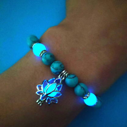 Glow-in-the-Dark Lotus Charm Beaded Bracelet (photo 4)