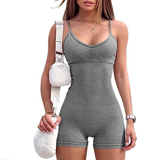 Women's Spaghetti Strap Workout Shorts Romper (photo 10)