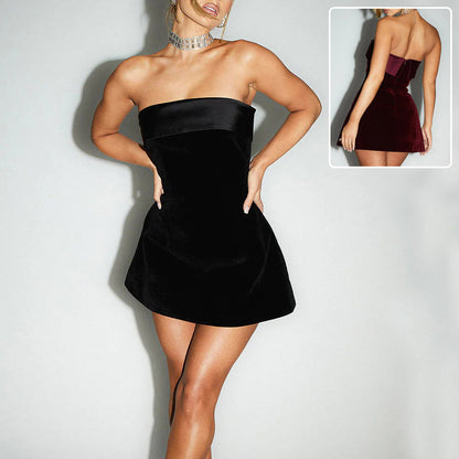 Women's Strapless A-Line Mini Dress with Zipper