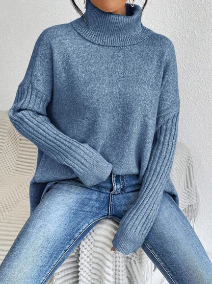 Women's Loose Irregular-Hem Turtleneck Sweater (photo 4)
