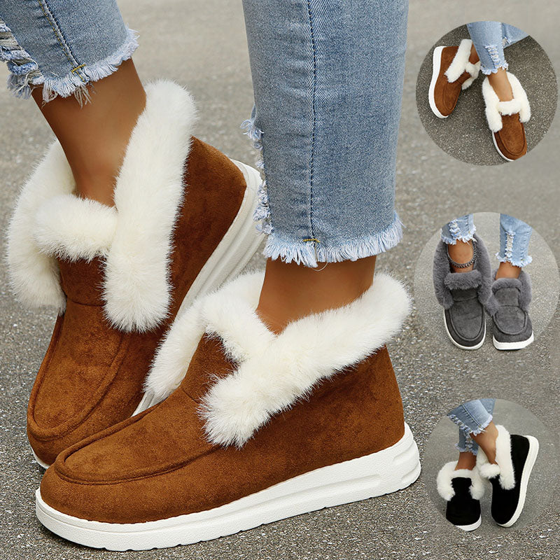 Women's Slip-On Snow Boots with Plush Collar and Lining