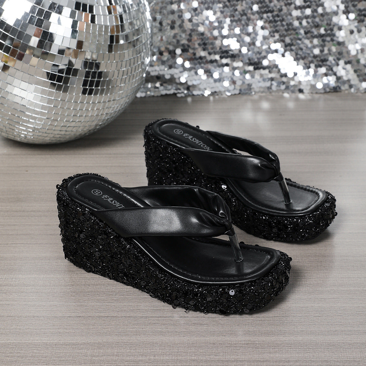 Women's Sequin Platform Wedge Flip-Flops (photo 6)
