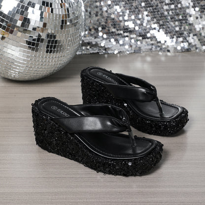 Women's Sequin Platform Wedge Flip-Flops (photo 6)