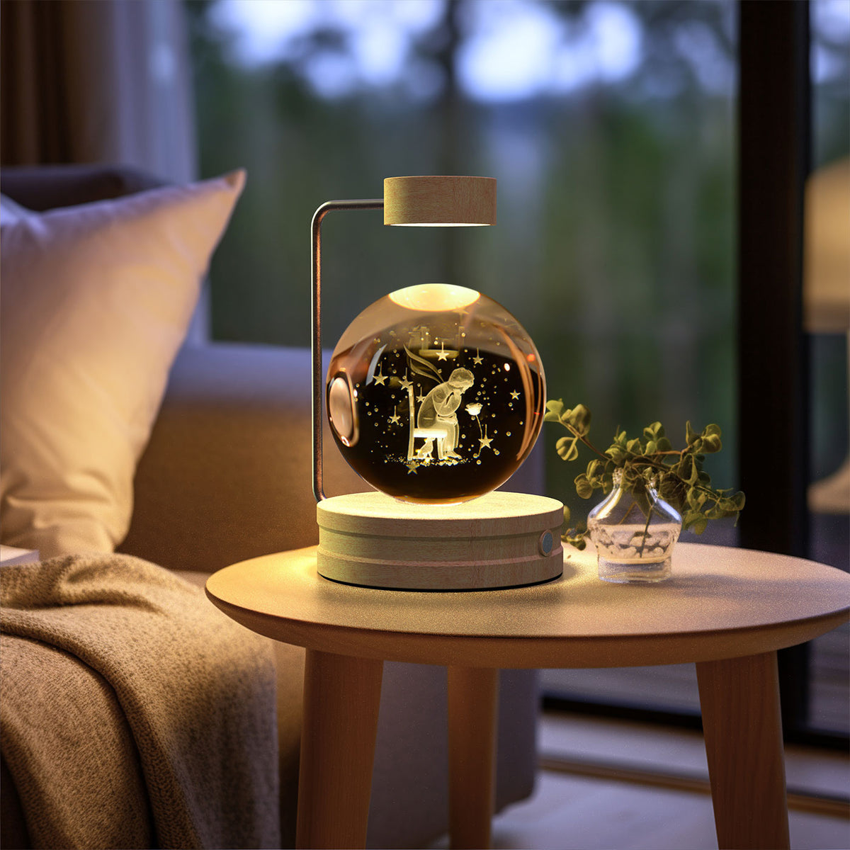 3D Engraved Crystal Ball Night Light with Wooden Base, USB (photo 19)