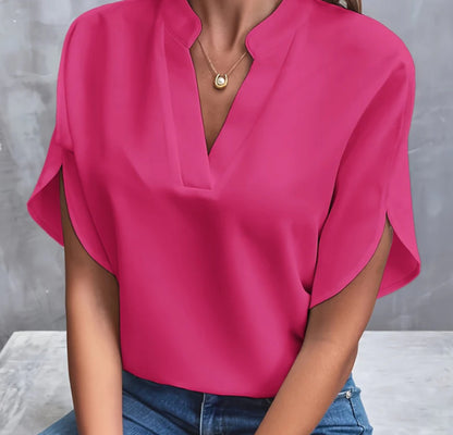 Women's V-Neck Short-Sleeve Chiffon Shirt (photo 11)