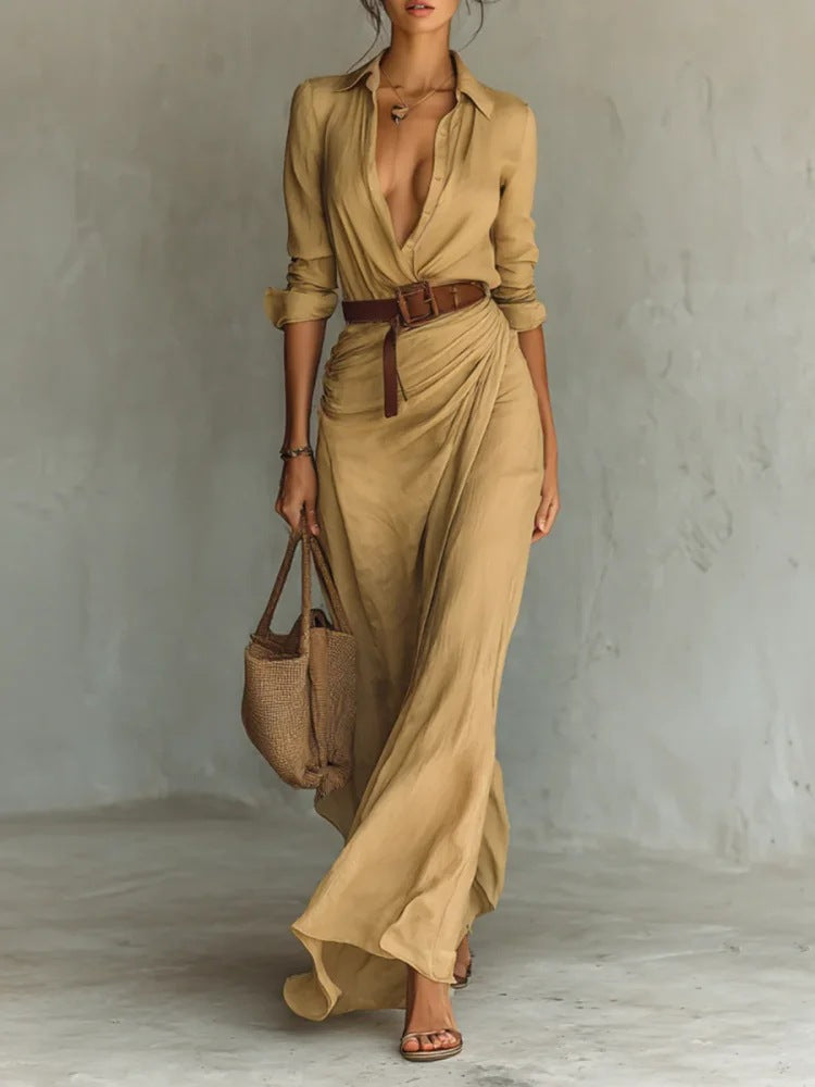 Women's Asymmetric Button-Front Shirt Dress with Belt (photo 10)