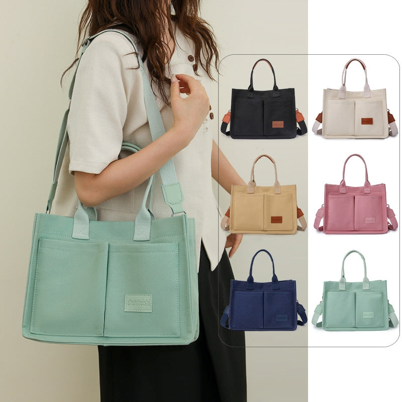Multi-Pocket Canvas Tote and Shoulder Bag