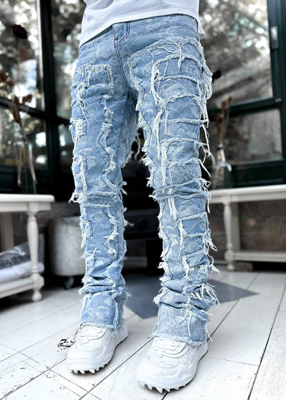 Men's Fringed Ripped Stacked Skinny Jeans (photo 11)
