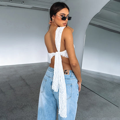 Women's Lace Backless Asymmetric Cami Top (photo 4)