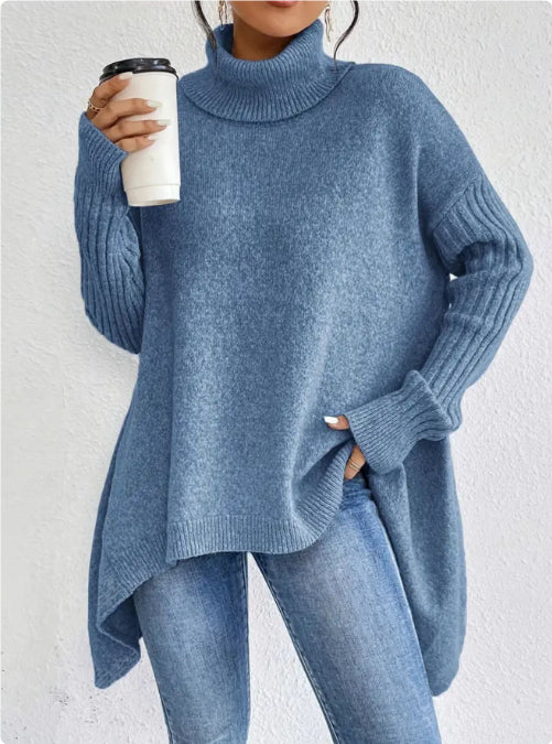 Women's Loose Irregular-Hem Turtleneck Sweater (photo 12)