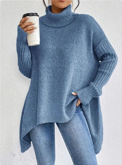 Women's Loose Irregular-Hem Turtleneck Sweater (photo 12)