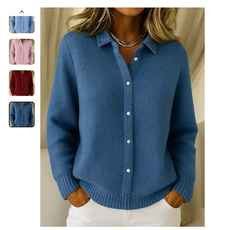 Women's Lapel Button Knit Cardigan Sweater (photo 6)