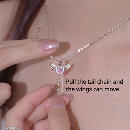 Cupid Heart Pendant Necklace with Moving Wings (photo 2)
