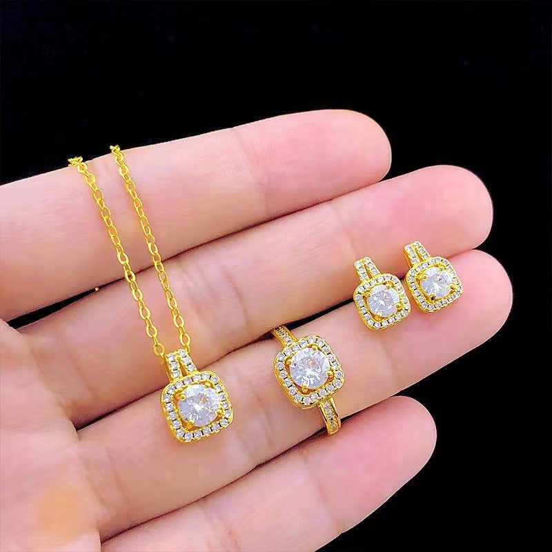 Zircon Pendant Necklace, Stud Earrings and Ring Set (photo 2)