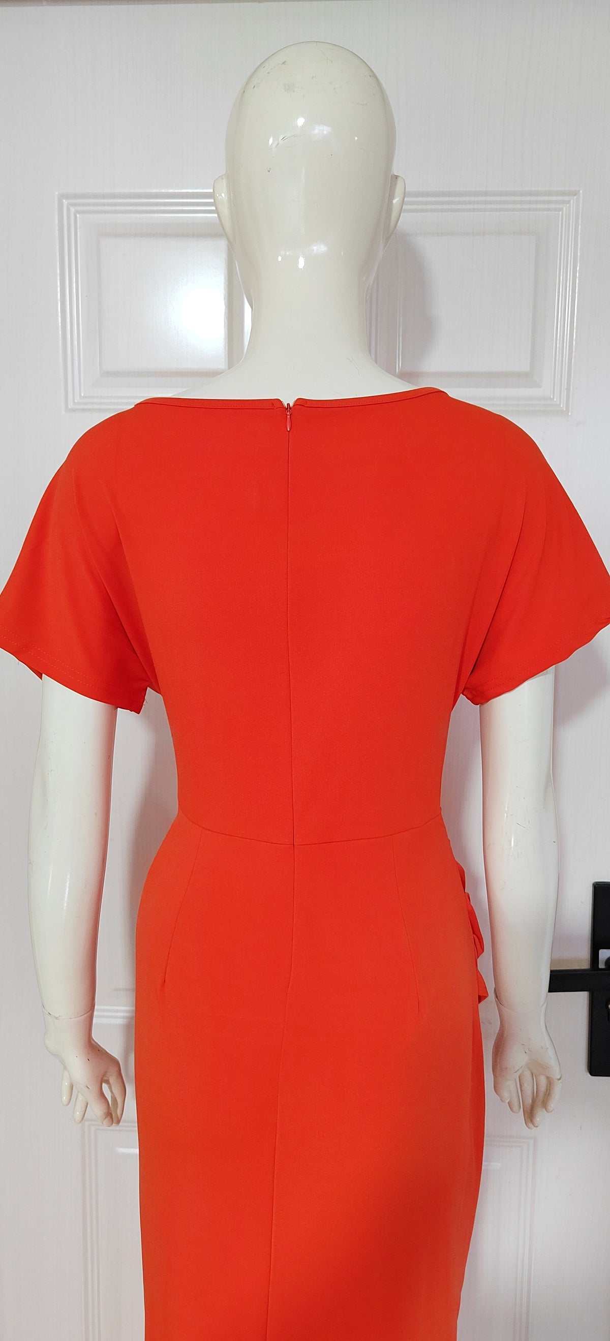 Women's Slim-Fit Short-Sleeve V-Neck Dress with Slit (photo 29)
