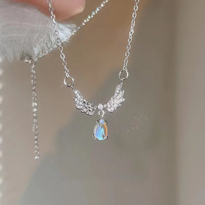 Gothic Heart Crown Angel Wings Pendant Necklace (photo 7)