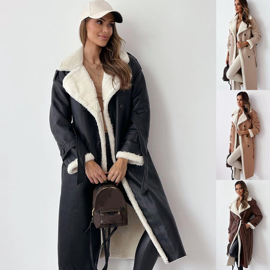 Women's Double-Breasted Belted Long Trench Coat