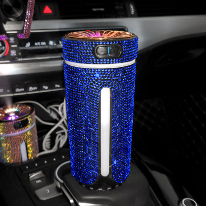Rhinestone Car Humidifier with LED Light, USB – Blue